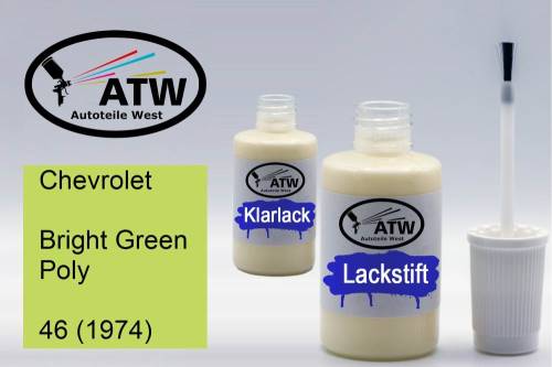 Chevrolet, Bright Green Poly, 46 (1974): 20ml Lackstift + 20ml Klarlack - Set, von ATW Autoteile West.